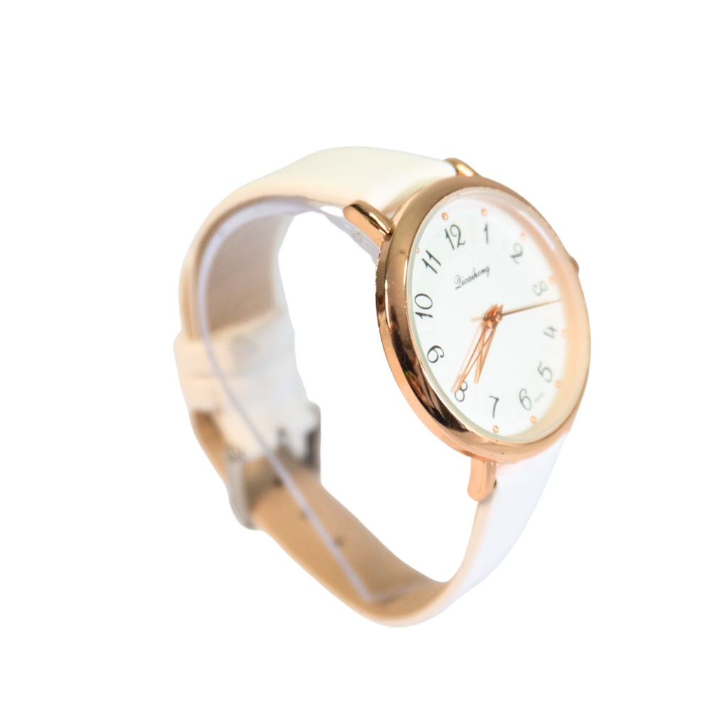RELOJ MALLA CUERINA MARCA DORADA