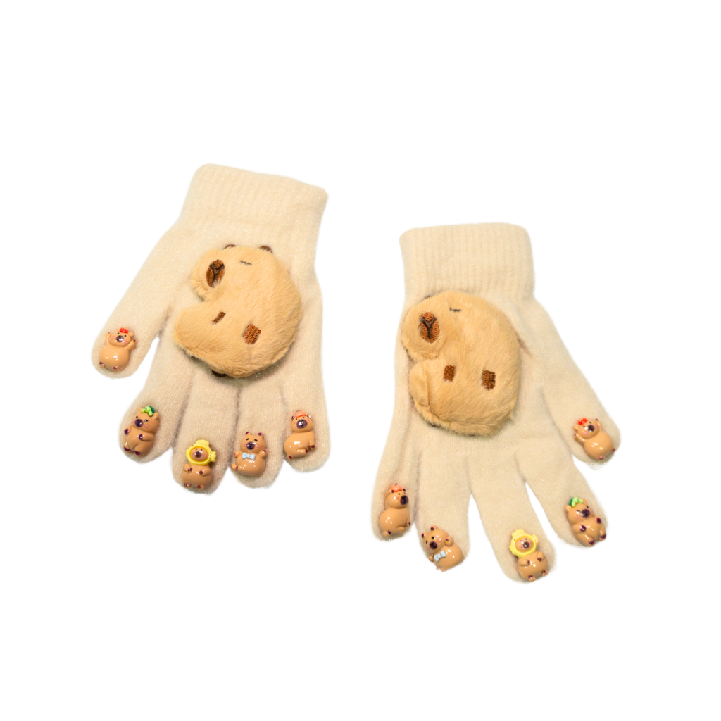 GUANTES CON APLIQUES DE CAPIBARA Y LABUBU
