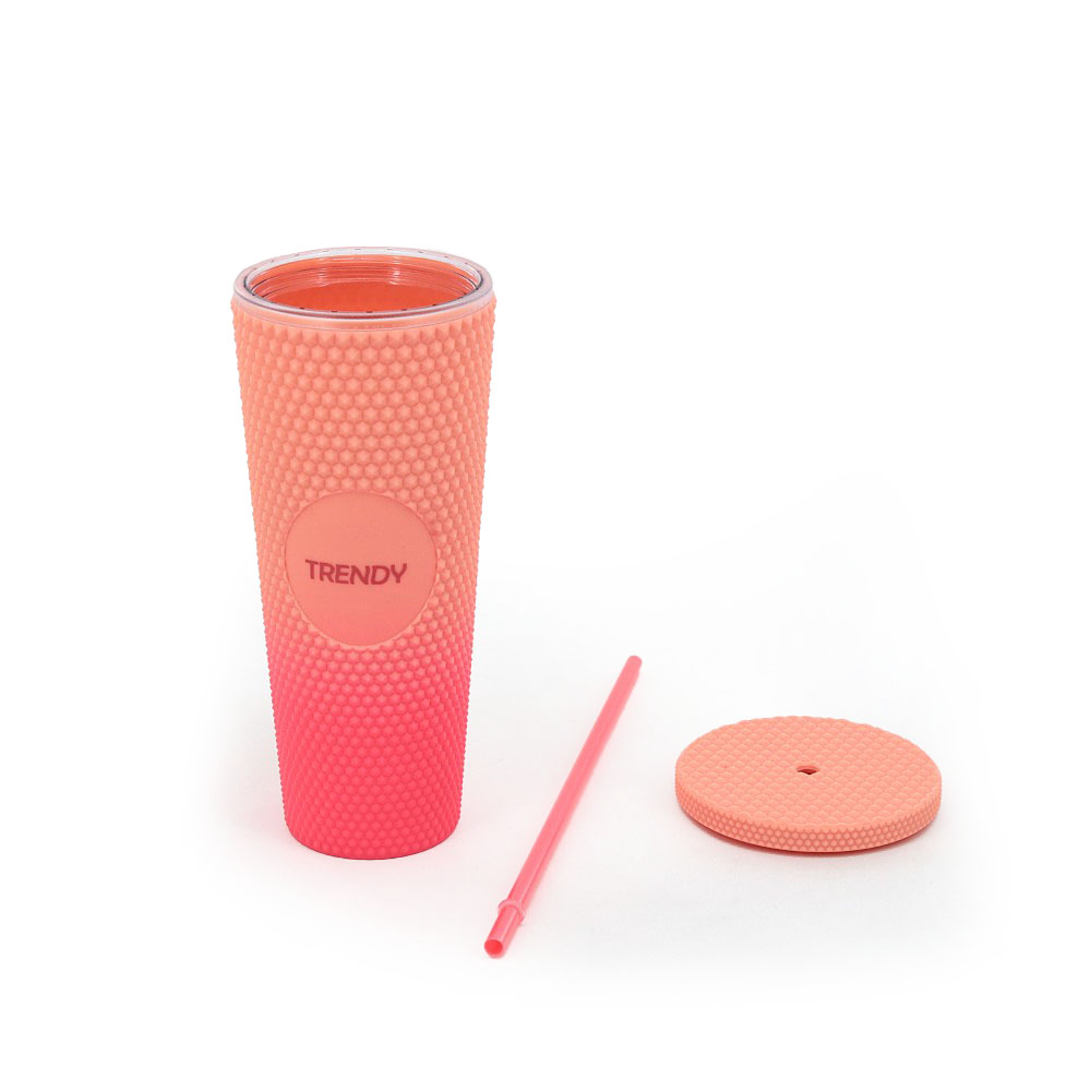VASO BICOLOR CON TAPA Y SORBETE