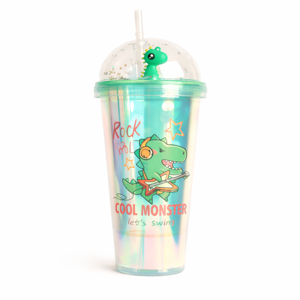 VASO CON TAPA Y BOMBILLA DINO