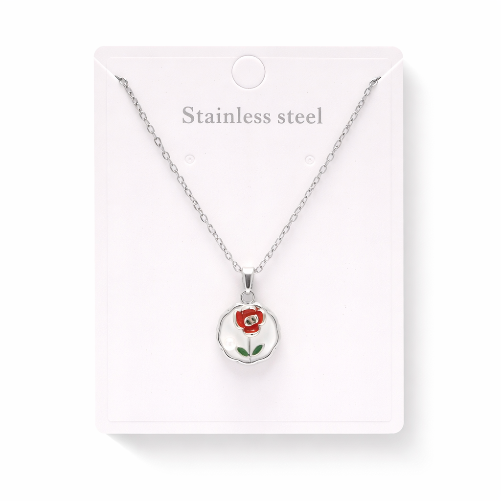 CADENA DIJE FLOR ACERO  QUIRURGICO