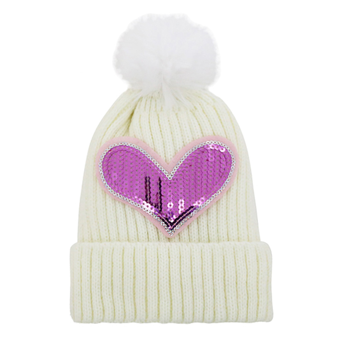 [36005] GORRO DE LANA CON POMPON Y CORAZON