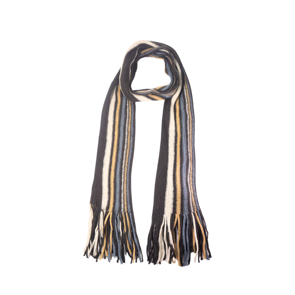 BUFANDA DE LANA RAYADA CON FLECOS 25CM X 190