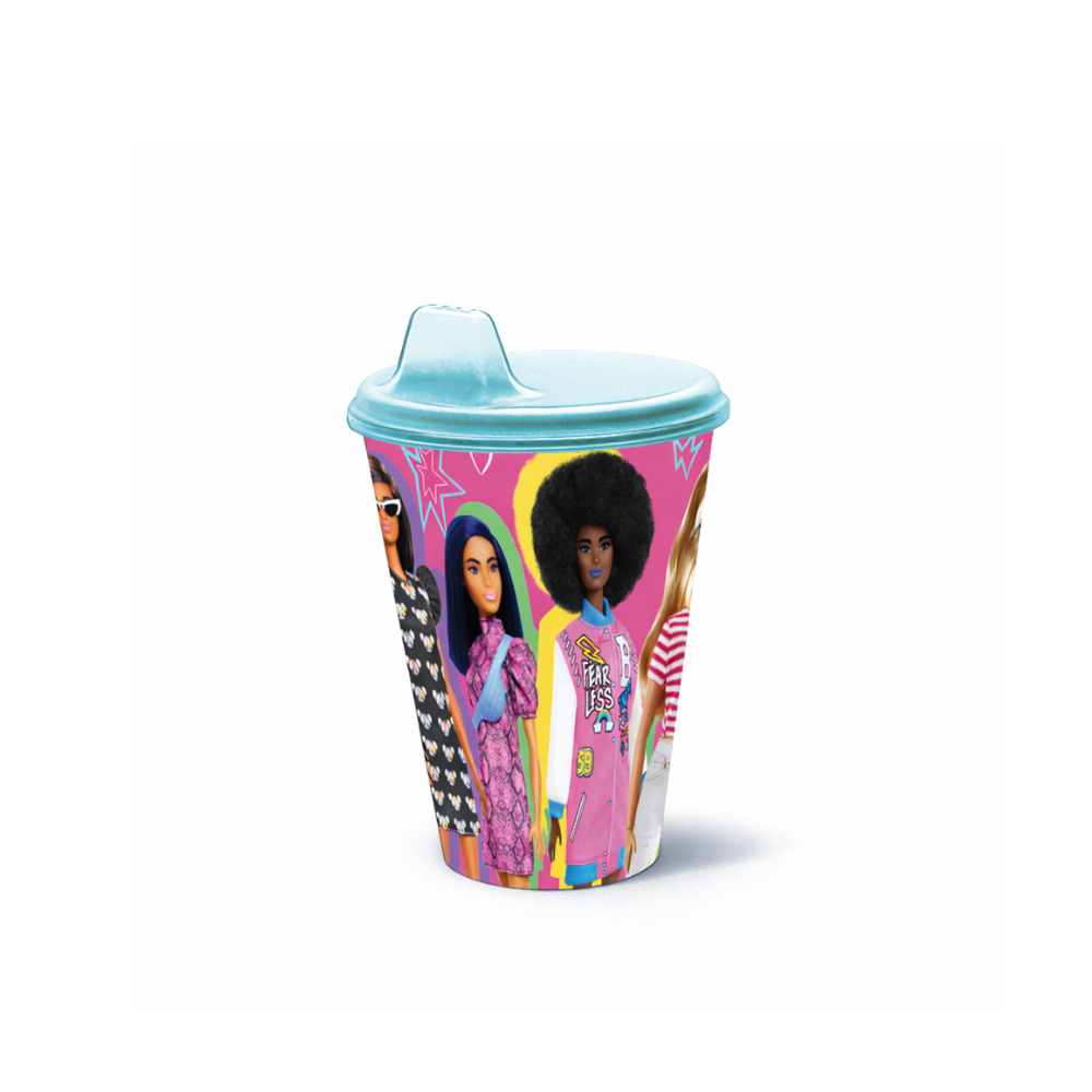 VASO PLASTICO CON TAPA BARBIE