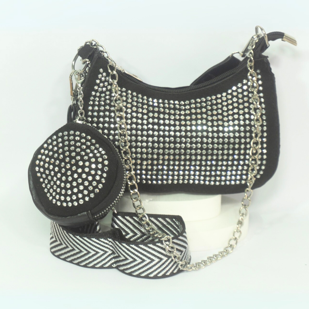 CARTERA STRASS CON MONEDERO Y CORREA