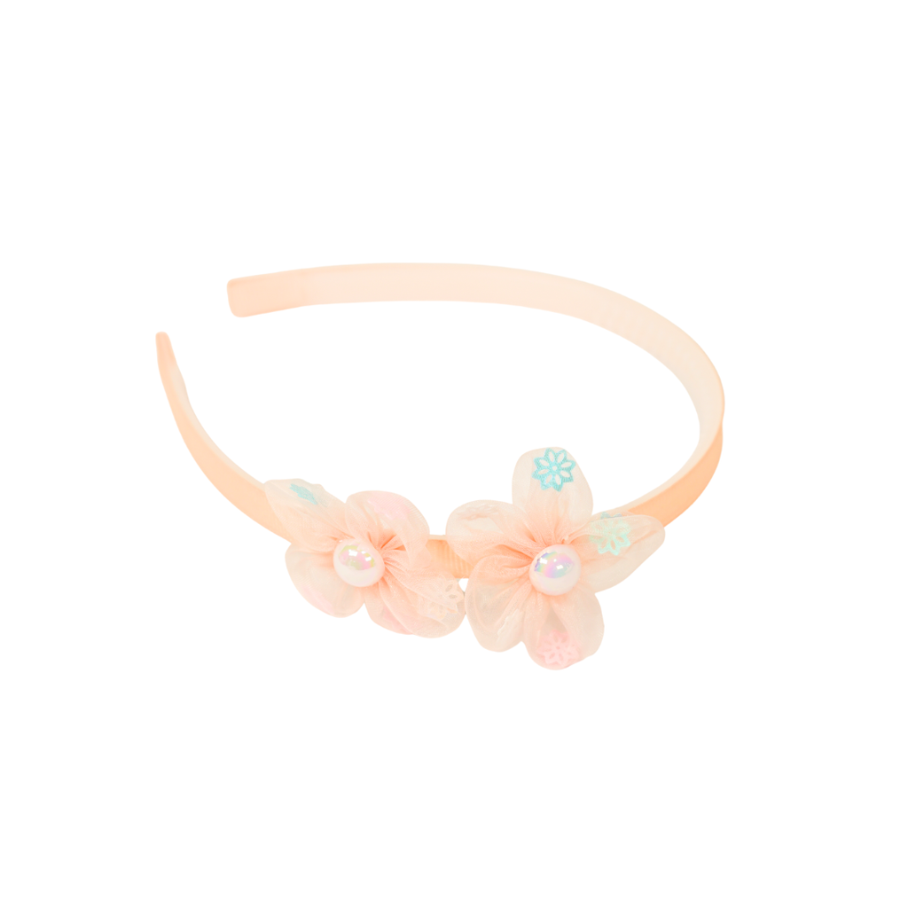 VINCHA INFANTIL CON APLIQUE DE FLOR Y MOÑO