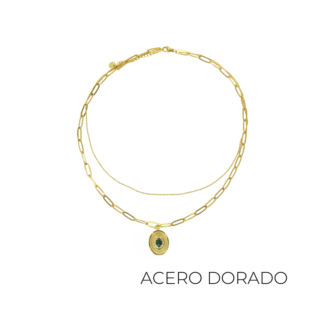 COLLAR ACERO DORADO DOBLE CADENA