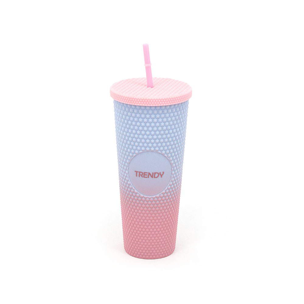 VASO BICOLOR CON TAPA Y SORBETE