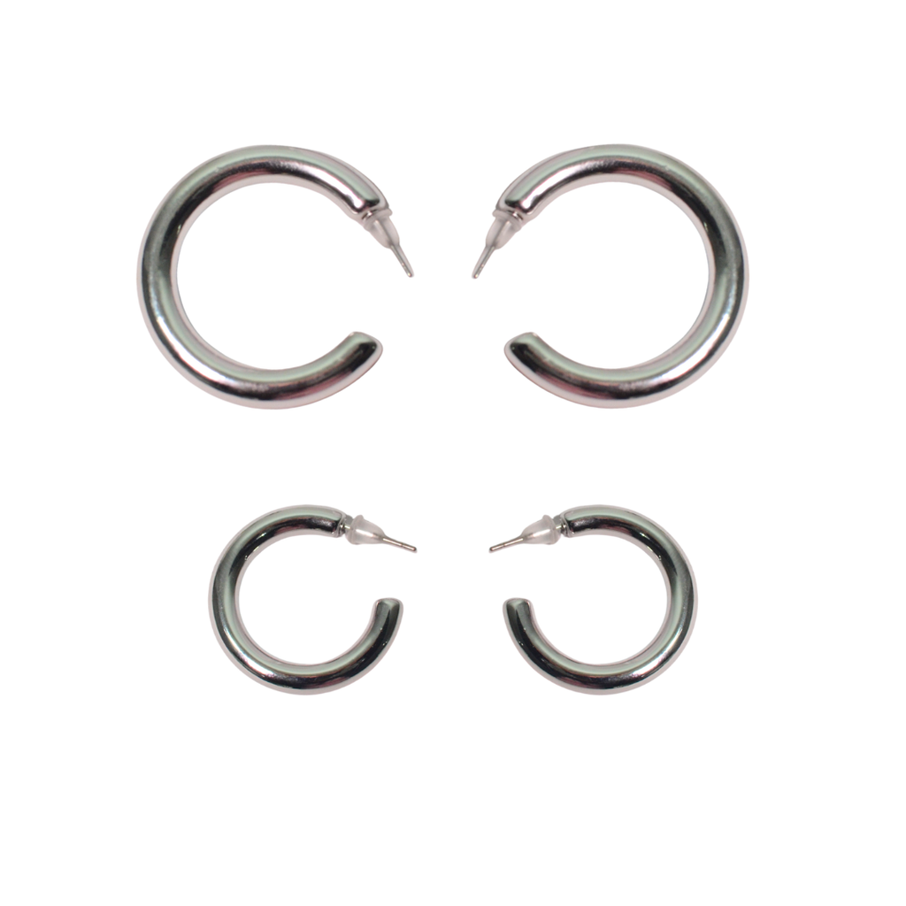 SET DE AROS ARGOLLA X2 PLATEADOS