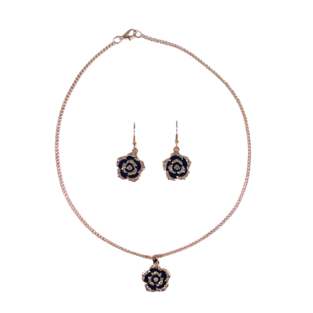 SET DE AROS + COLLAR FLOR CON STRASS
