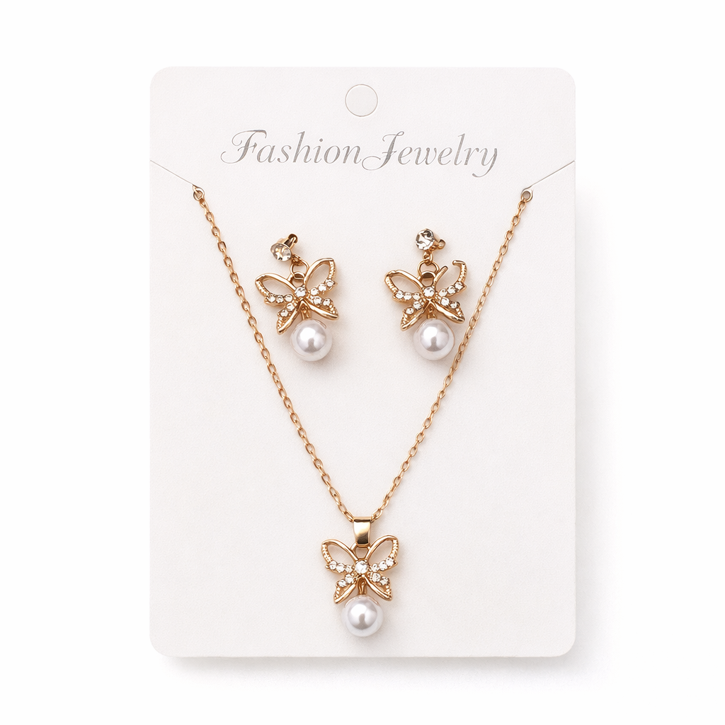 SET COLLAR + AROS MARIPOSA Y PERLA