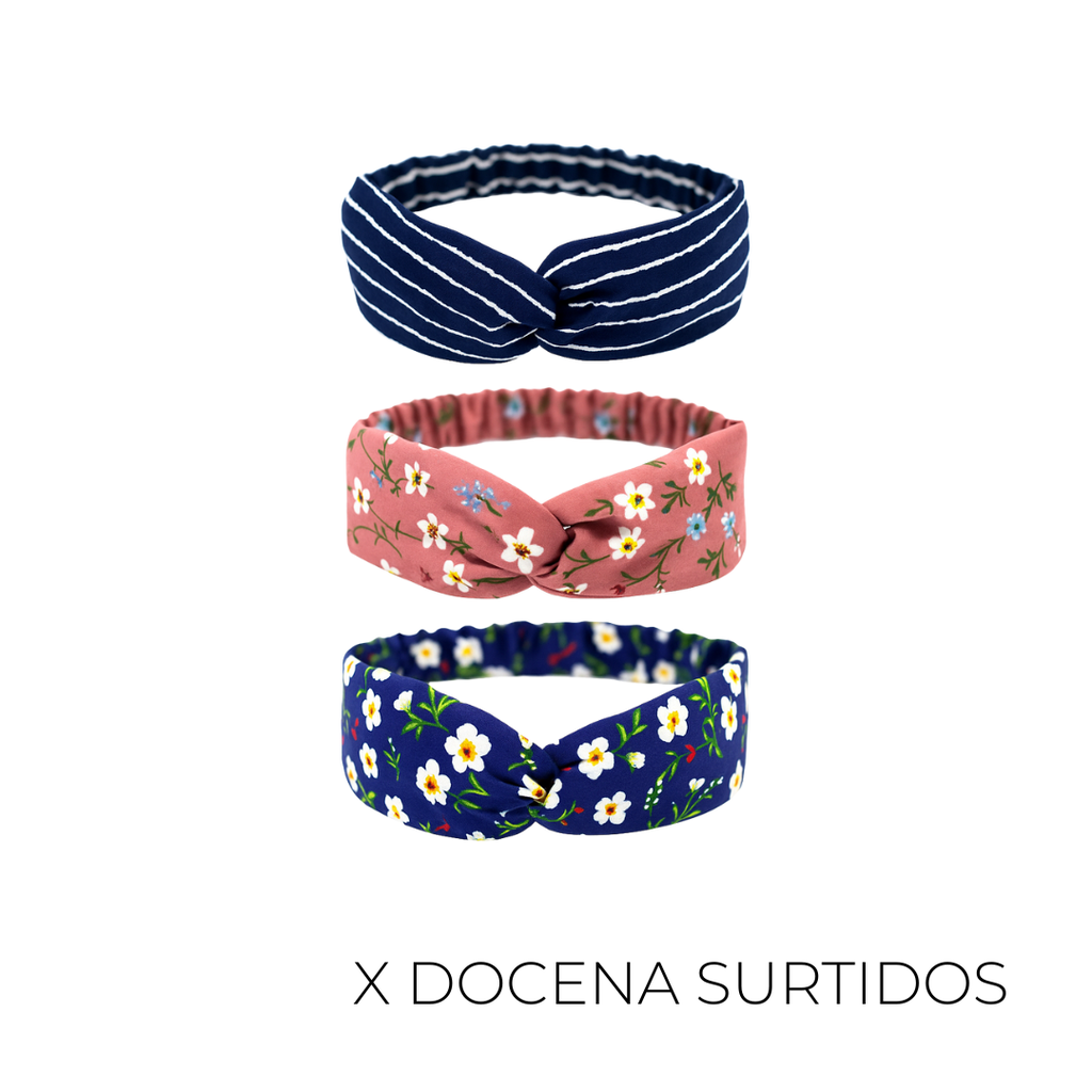 VINCHA BANDANA CRUZADA ESTAMPADA X12