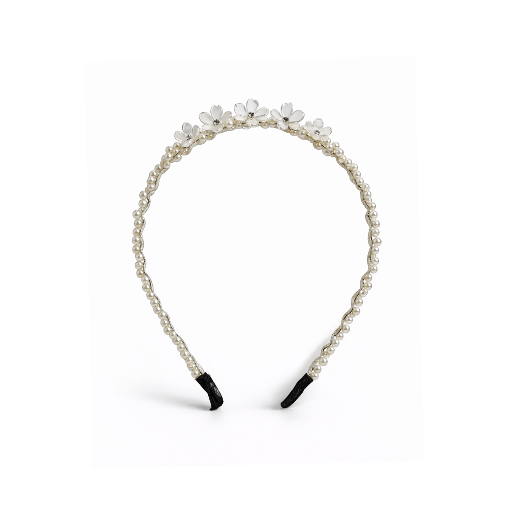 VINCHA DE PERLAS Y FLOR CON STRASS