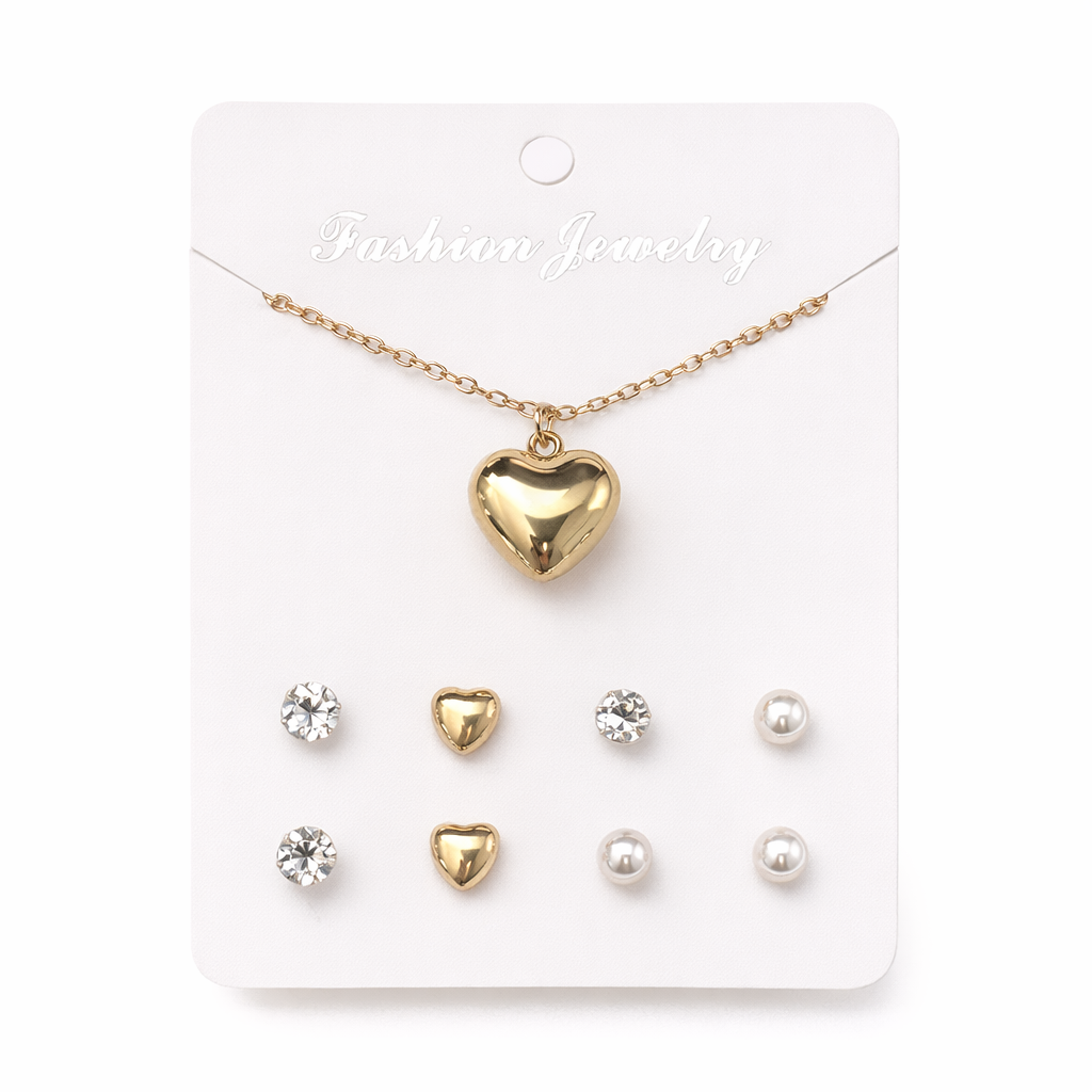 SET COLLAR + AROS X 4 DIJE CORAZON