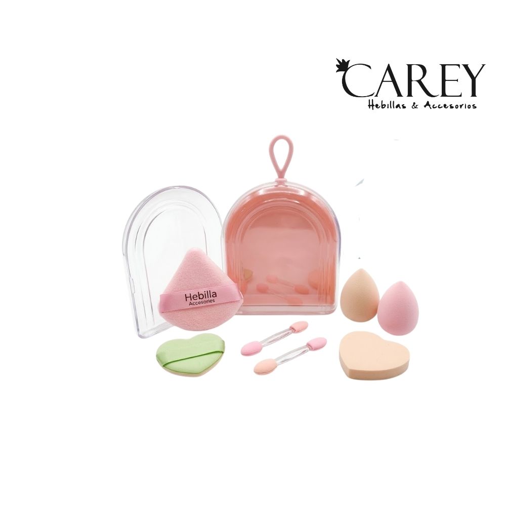 KIT DE MAQUILLAJE Y MINI ESPONJAS CON ESTUCHE CAREY