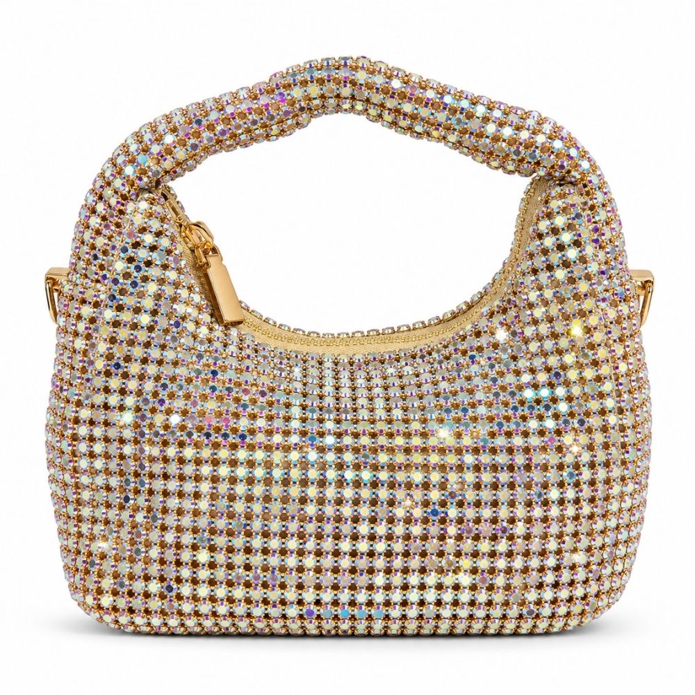 CARTERA HOBO DE FIESTA DORADA CON STRASS