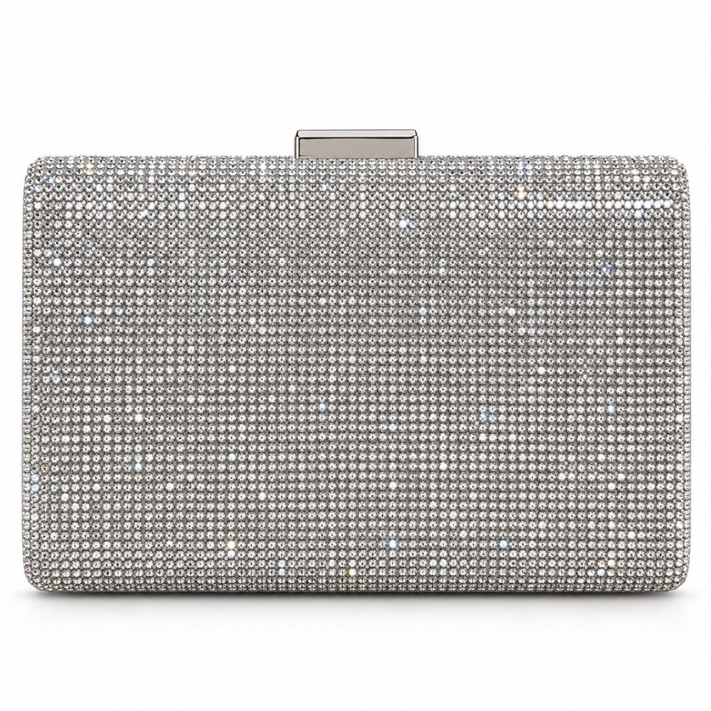 CARTERA CLUTCH DE FIESTA RÍGIDA CON STRASS Y BROCHE
