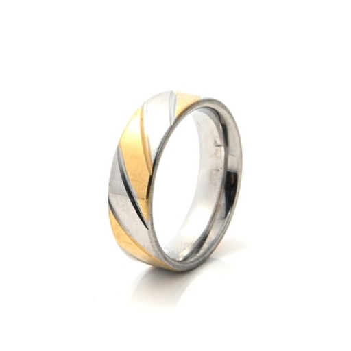 [44256] ANILLO DE ACERO QUIRURGICO CON DETALLES EN  DORADO Y PLATEADO