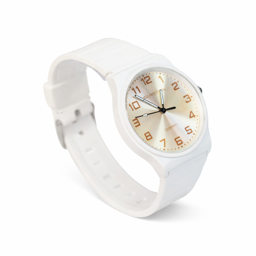 [45690] RELOJ FONDO PLATEADO MALLA DE SILICONA