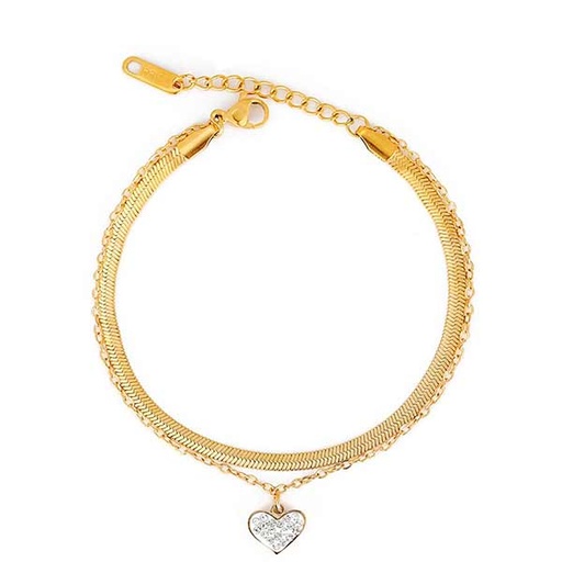 [46971] PULSERA ACERO CON CORAZON STRASS