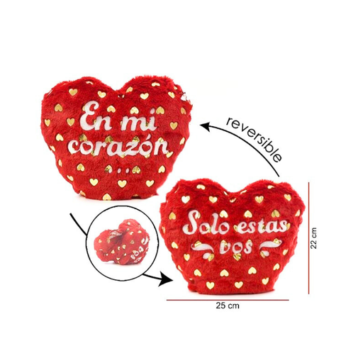 [47563] PELUCHE CORAZON REVERSIBLE 2 FRASES CON DORAADO 25CM
