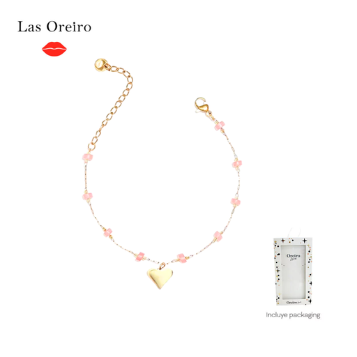 [47604] PULSERA LAS OREIRO CORAZON CON PIEDRAS ROSADAS  CON PACKAGING