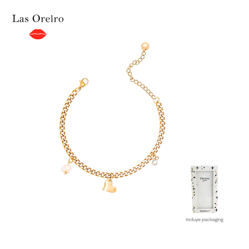 [47605] PULSERA LAS OREIRO DORADA CORAZON  CON PACKAGING