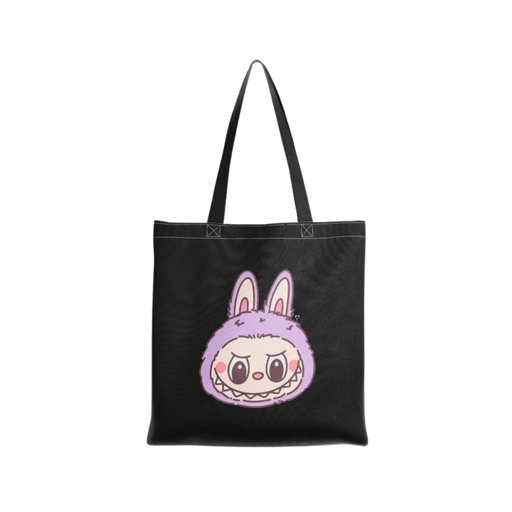 [48966] TOTE BAG NEGRA ESTAMPADA LABUBU STITCH
