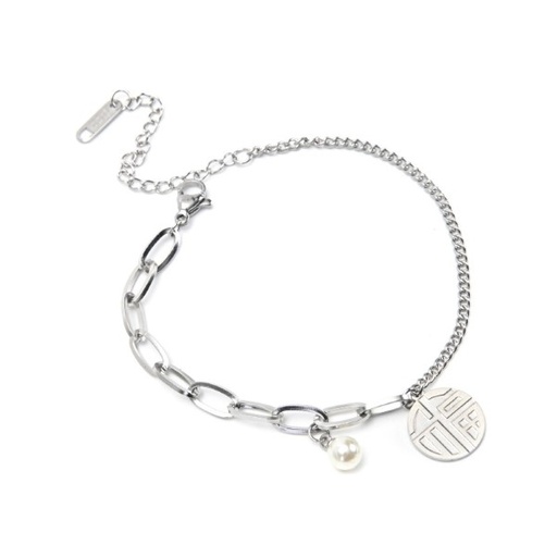 [49049] PULSERA ACERO CON DIJE Y PERLA