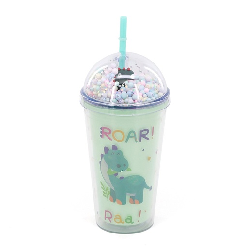VASO DINO CON TAPA Y SORBETE