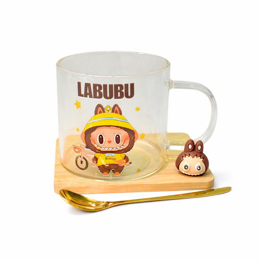 [50057] TAZA DE VIDRIO LABUBU + PLATO + CUCHARA