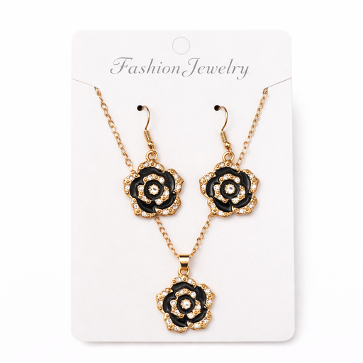 [50429] SET DE AROS + COLLAR FLOR CON STRASS
