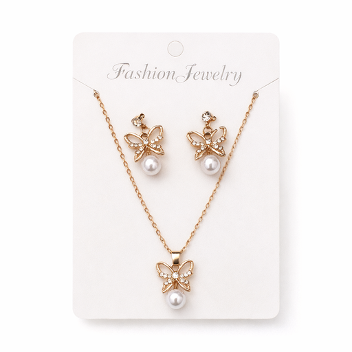 [50430] SET COLLAR + AROS MARIPOSA Y PERLA