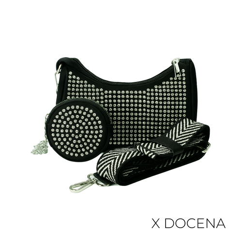 [45709D] CARTERA STRASS CON MONEDERO Y CORREA X12