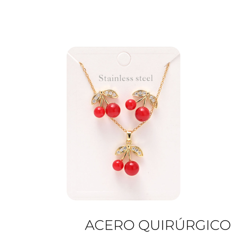 [50664] SET COLLAR + AROS CHERRY ACERO