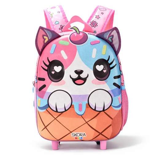 [51305] MOCHILA 12" CARRITO GATO KAWAII SKORA