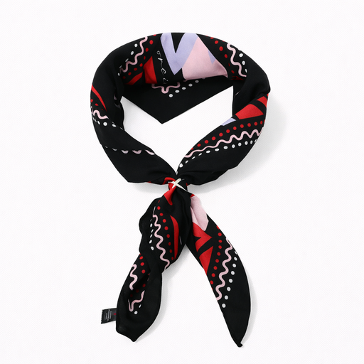 PAÑUELO ESTAMPADO GEOMETRICO ROJO Y ROSA OREIRO LOVE