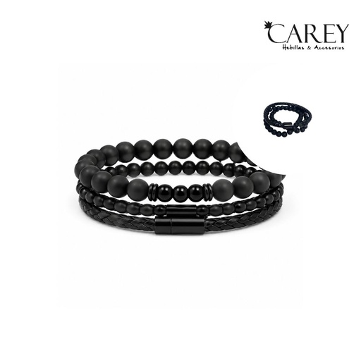 [52854] PULSERA HOMBRE DE CUERO TRENZADO CIERRE IMANTADO CAREY