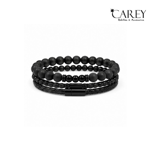 [52854] PULSERA HOMBRE DE CUERO TRENZADO CIERRE IMANTADO CAREY