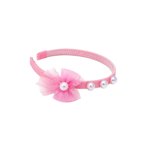 [53104] VINCHA INFANTIL CON LAZO DE TUL Y PERLAS