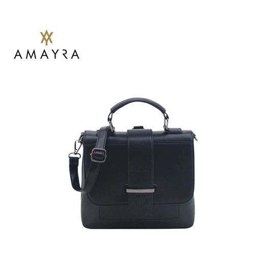 [53156] CARTERA BANDOLERA NEGRA CON SOLAPA Y PASADOR METÁLICO AMAYRA