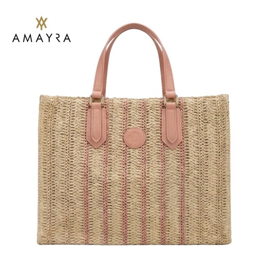 [53170] CARTERA TOTE DE RAFIA CON DETALLES ROSA AMAYRA