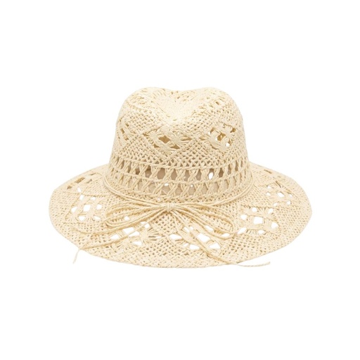 [53191] SOMBRERO DE RAFIA CALADO CON LAZO DECORATIVO